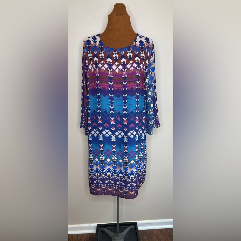 Anthropologie Everly Dress Midi Shift Boho Festival Colorful Hippie Sz Large